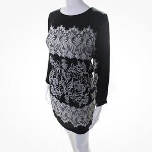 BCBGMAXAZRIA Floral‎ Black & White Dress Size XXS Blouson Long Sleeve Chiffon